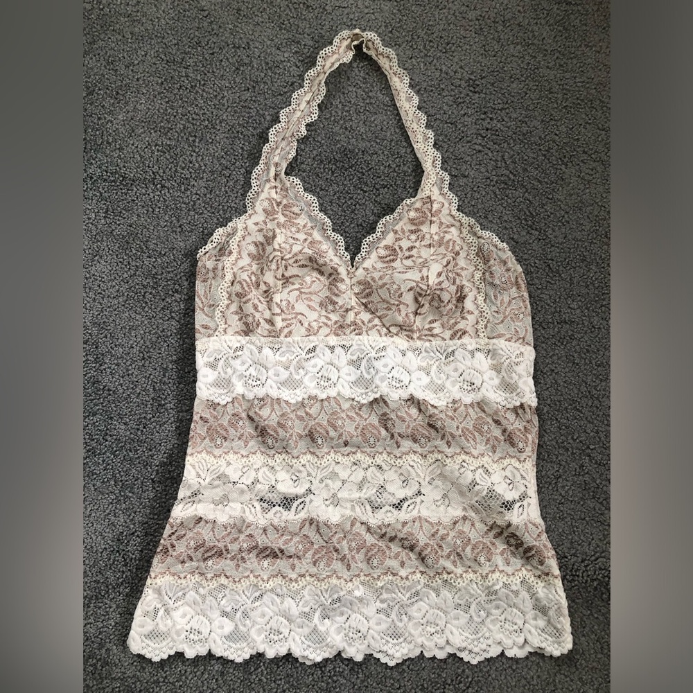 New vintage 90s Y2K Guess Jeans ivory cream
lace stretchy halter crop top M S